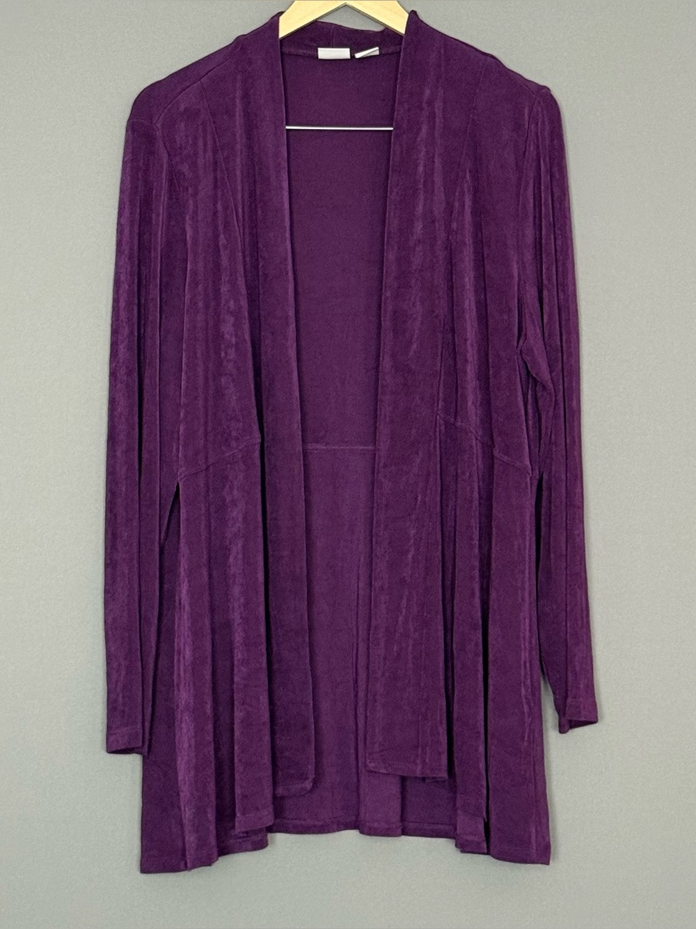 Chico’s Travelers Purple Slinky Open Front Cardigan Women Size 3 XL Lagenlook